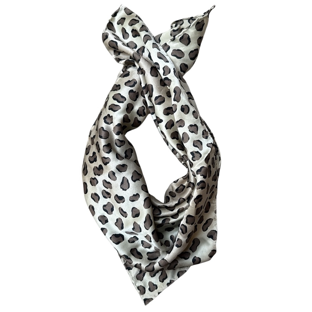 Unbranded Beige Leopard Print Square Satin Scarf